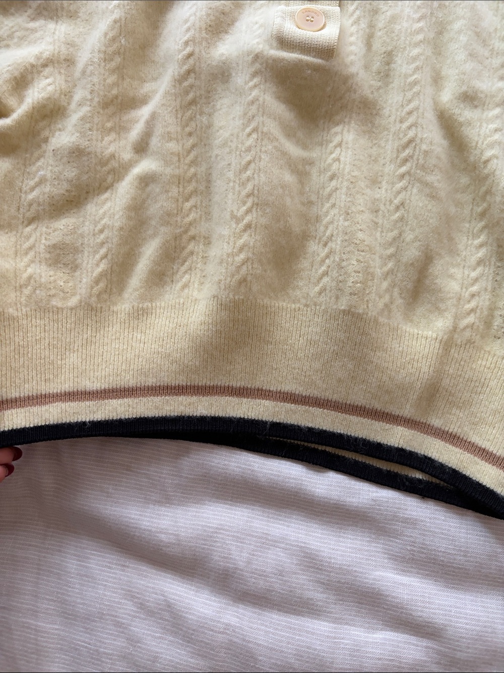 Sandro Pale Yellow Polo Knit with Navy & Tan Trim - Picture 3 of 7